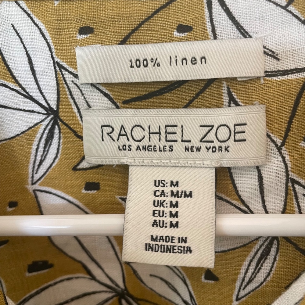 RACHEL ZOE 100% LINEN  MEDIUM GOLD AND WHITE BUTTON DOWN SHIRT - Picture 3 of 8